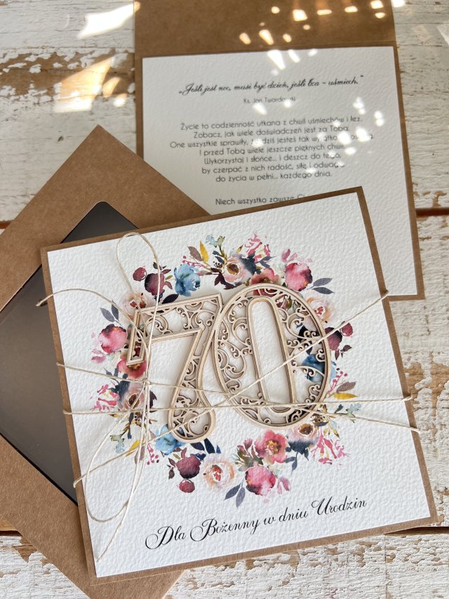 Ręcznie robiona kartka na urodziny (30,40, 50, 60, 70, 80) z personalizacją