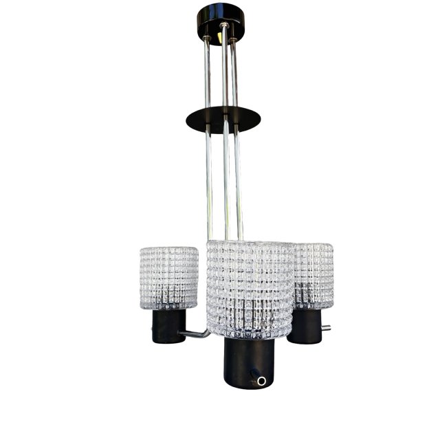 Lampa wisząca Elektroinstala Jílové, Czechosłowacja, lata 70. szkło tłoczone, modernizm