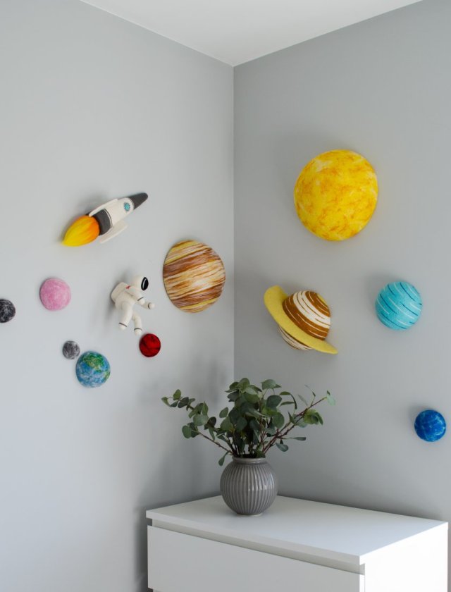 Kosmiczny zestaw 3D • Planety, rakieta, astronauta i księżyc • Montessori ozdoba na ścianę i sufit