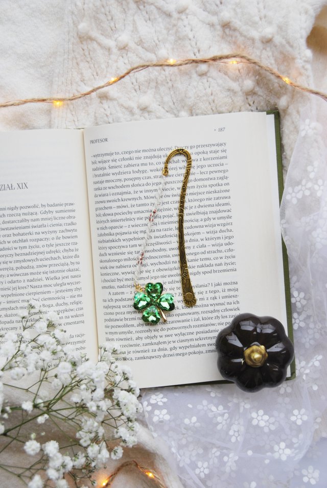 Metalowa zakładka do książki czterolistna koniczynka - na szczęście #2