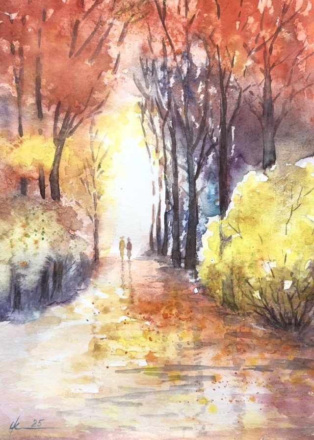 Dwie przyjaciółki na spacerze 42*30cm Original Akwarela A3