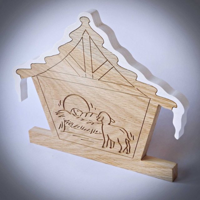 Drewniany żłóbek, stajenka, szopka z litego drewna, dekoracje ozdoby Boże Narodzenie w stylu boho, naturalnym, ekologiczne