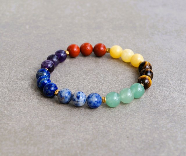 Bransoletka 7 czakr z kamieni naturalnych 8 mm – ręcznie robiona