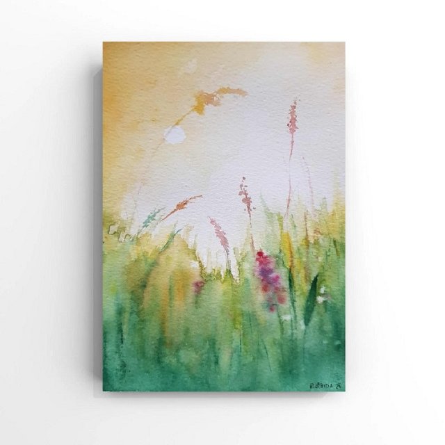 Słoneczna łąka - obraz akwarela