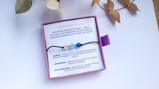 Bransoletka personalizowana z kamieniami naturalnymi | wybór sznurka, grawer życzeń | prezent na urodziny i rocznicę