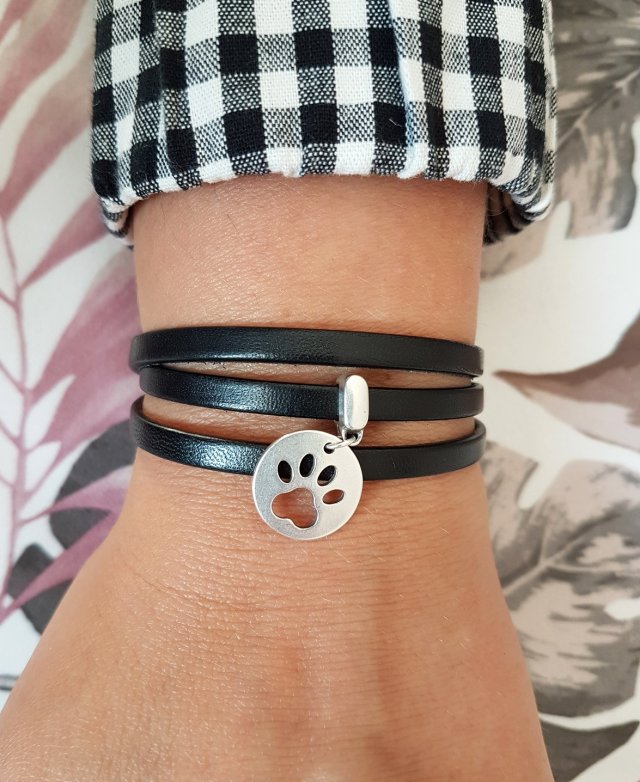 bransoletka skórzana magnetoos triple PAW charms black