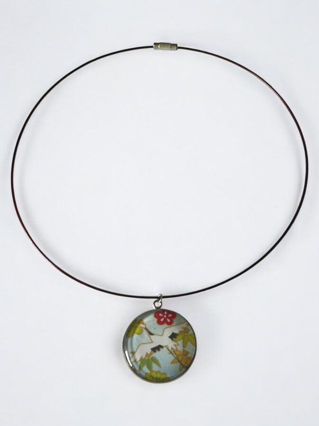 Naszyjnik JAPAN z japońskim papierem washi – motyw żurawia