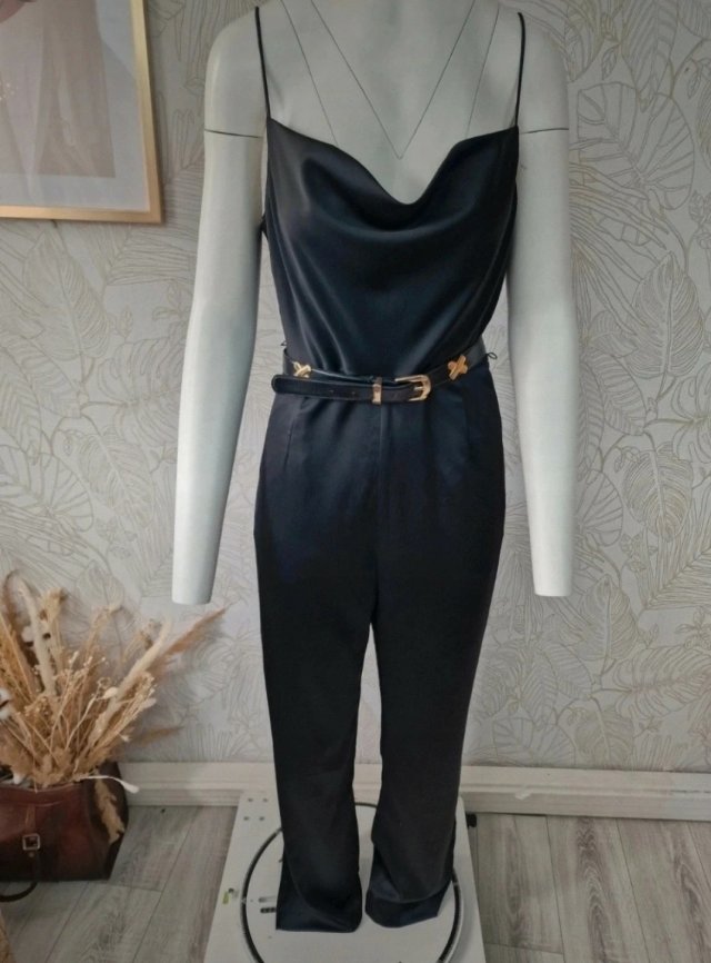 H&M elegancki damski kombinezon dekolt woda 42 XL satynowy kieszenie wesele chrzest