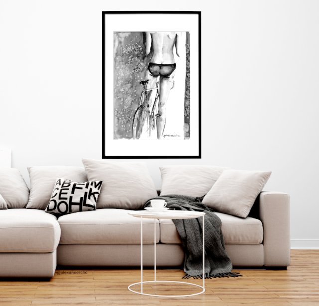 bicycle, 70x50cm, PLAKAT z autorskiej akwareli