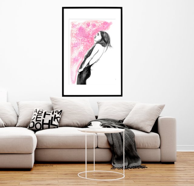 pink, 70x50cm, PLAKAT z autorskiej akwareli