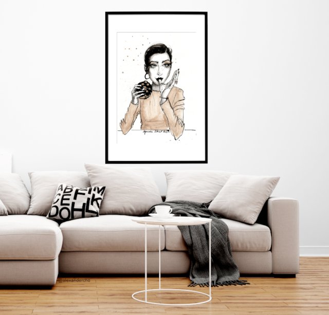 donut, 70x50cm, PLAKAT z autorskiej akwareli