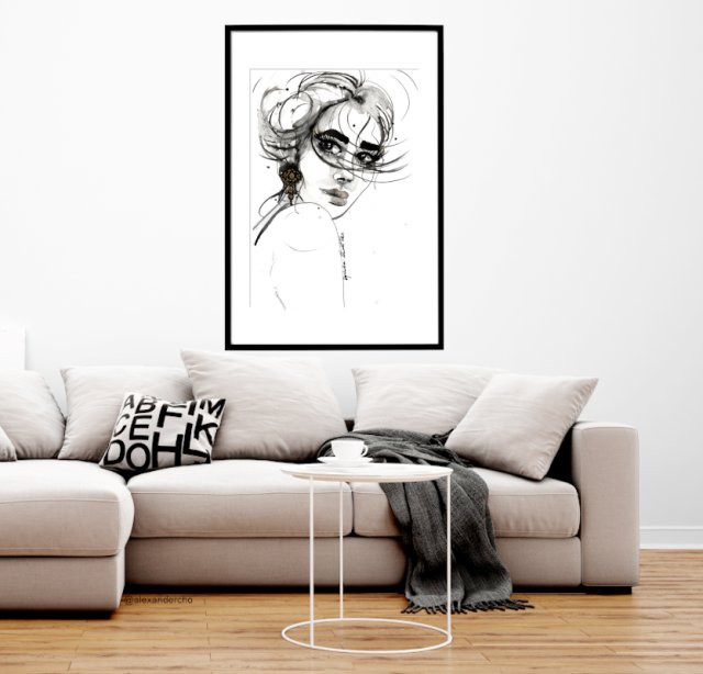 gold lips, 70x50cm, PLAKAT z autorskiej akwareli