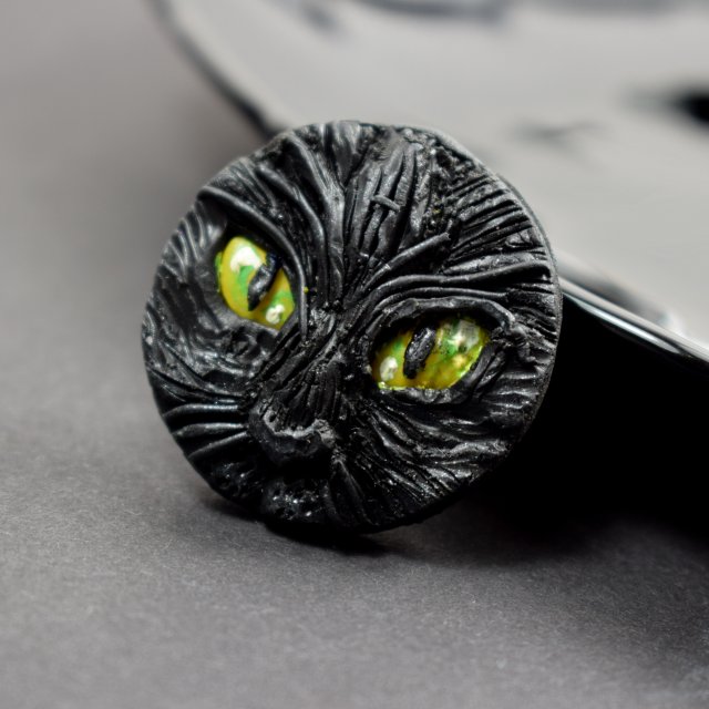 Czarny kot - duży regulowany pierścionek