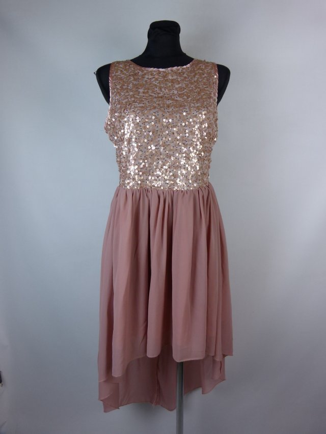 Boohoo szyfonowa sukienka do kolan dłuższy tył cekiny 14 / 40