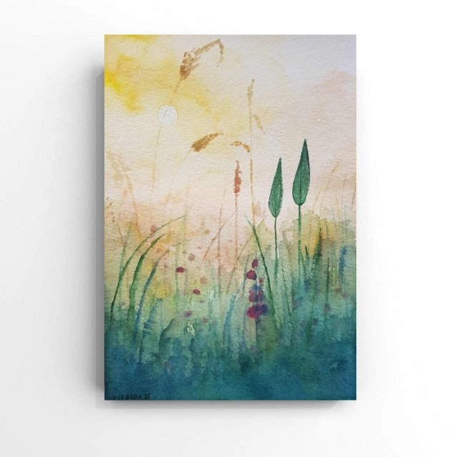 Słoneczna łąka- akwarela