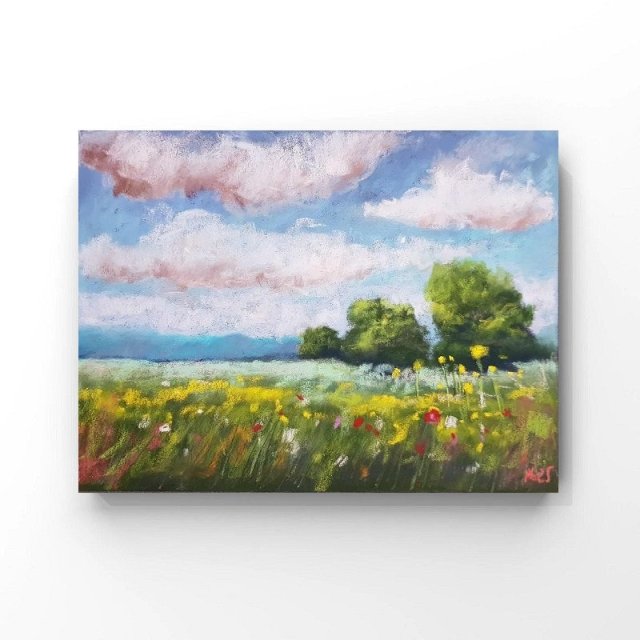 Letnia łąka  - praca wykonana pastelami