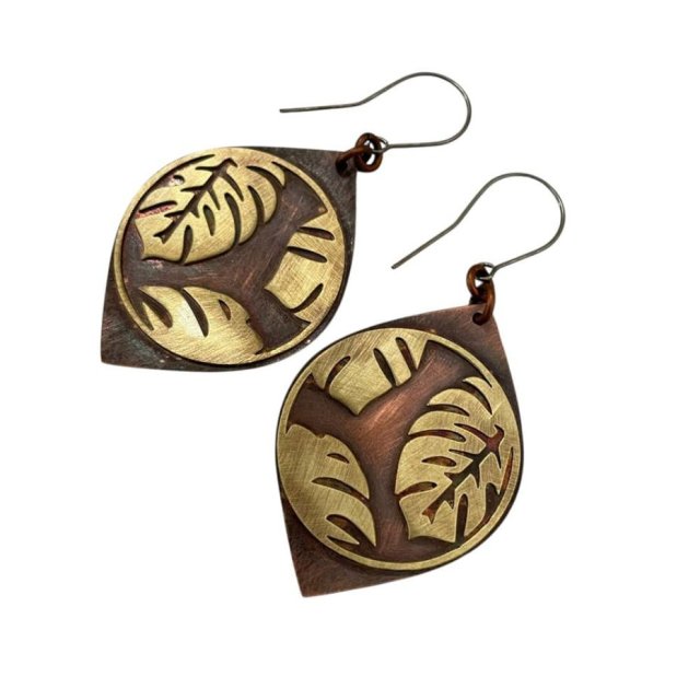 Miedziane kolczyki z roślinnym motywem c1302