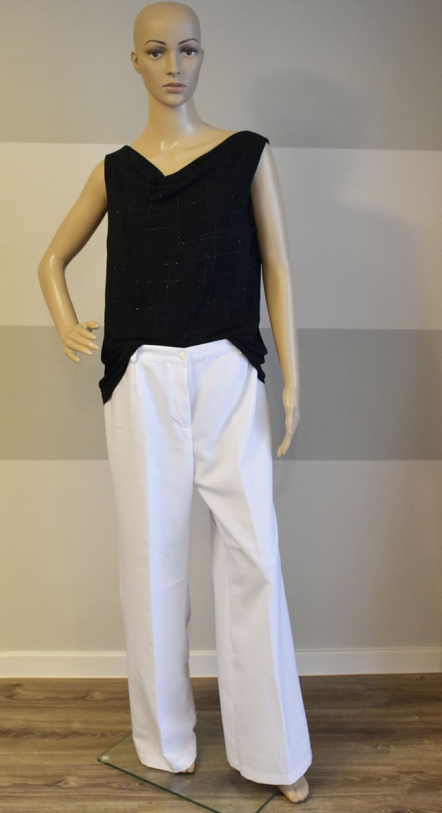 Białe eleganckie spodnie damskie, szeroka nogawka, rozmiar 40
