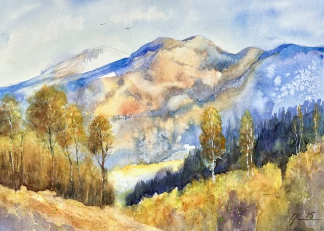 Jesień w górach 42/30cm, originalna akwareli A3