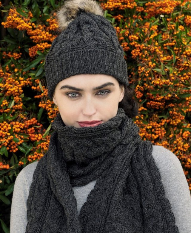 Zestaw CZAPKA + SZALIK 100% wełna Merino - grafit - UNISEX