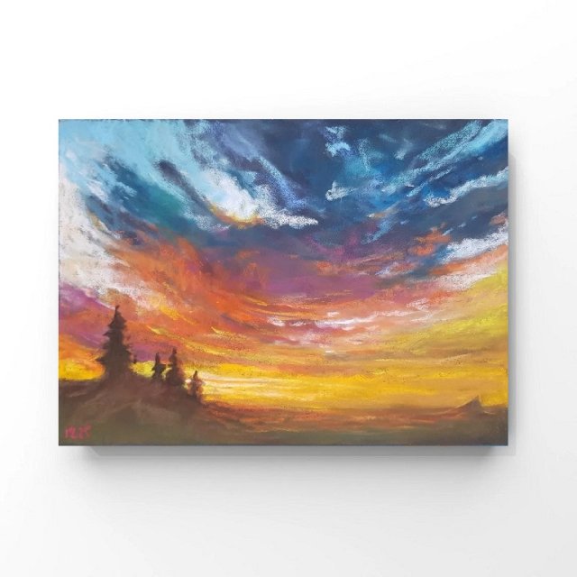 Pejzaż - praca wykonana pastelami