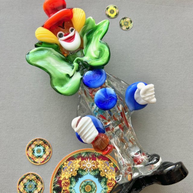 Mid-Century Murano Art Glass Clown 26cm. ❤ Prawdziwa perełka  ❤ Klaun od Murano - Szkło barwione w masie