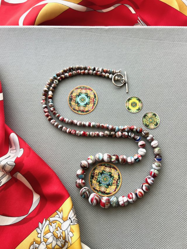 Art Glass Necklace ❤ Wspaniały naszyjnik wykończony srebrem ❤