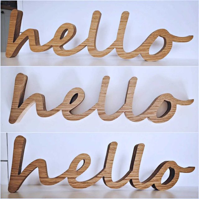 Drewniany napis "hello", lity dąb, z drewna, stojący, dodatki do wnętrz w stylu boho, napis na półkę z litego drewna
