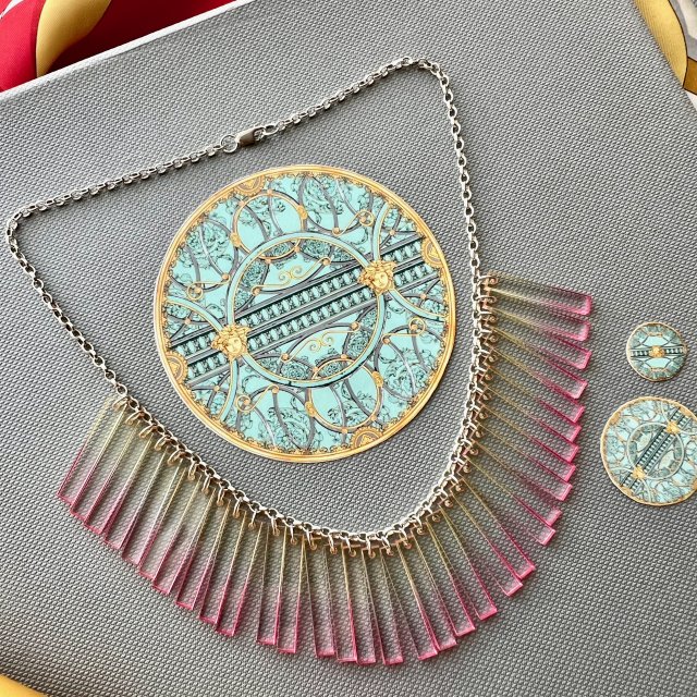 Italian Design ❤ Glass-pink acrylic & sterling silver necklace ❤ Wyjątkowe wzornictwo ❤ Wspaniały Włoski Naszyjnik