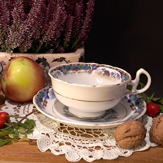 Royal Stafford duża filiżanka do herbaty i spodek styl orientalny przedwojenna porcelana