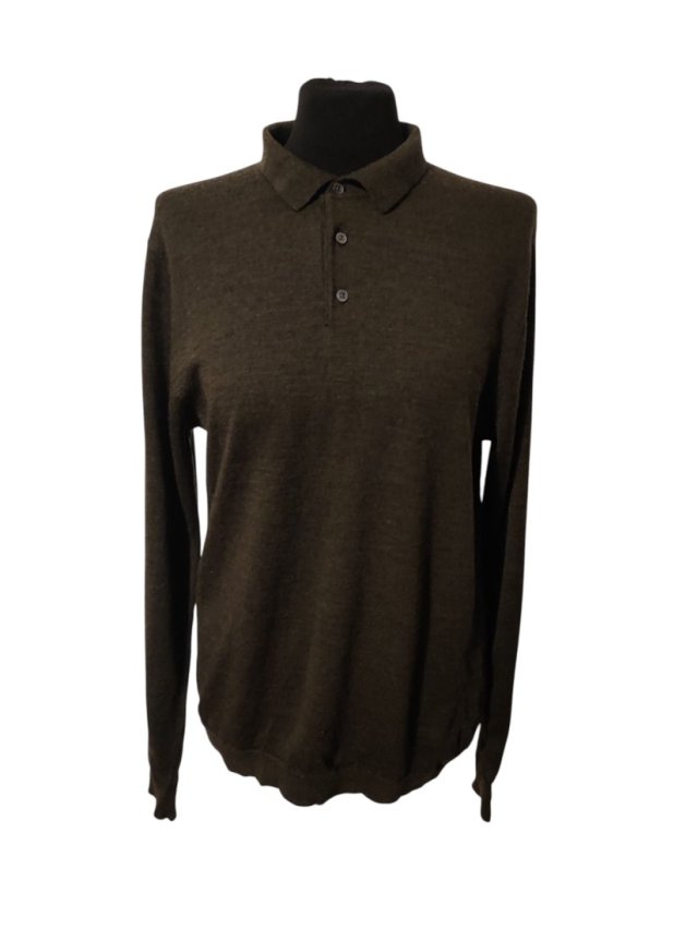 Sweter khaki 100% wełna merino basic klasyczny premium jesienno-zimowy M