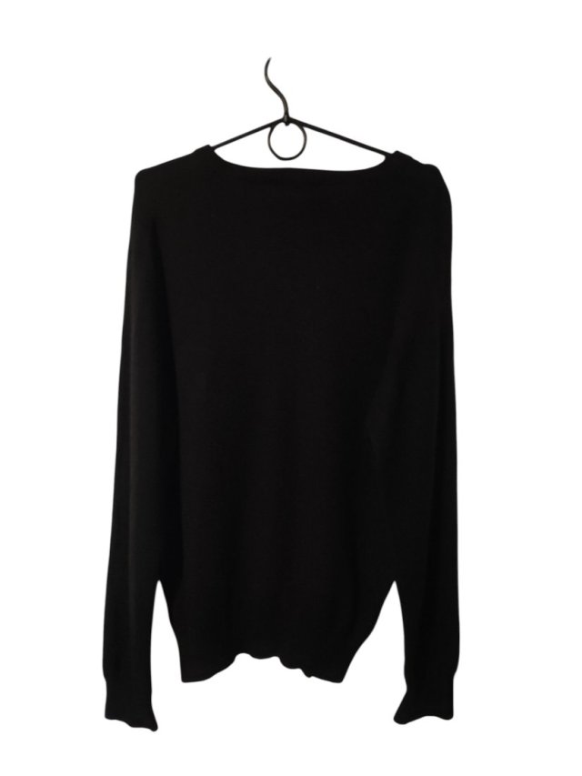 Czarny kaszmirowy sweter Tailor & Son 100% cashmere L – klasyczny V-neck, elegancki basic na jesień i zimę