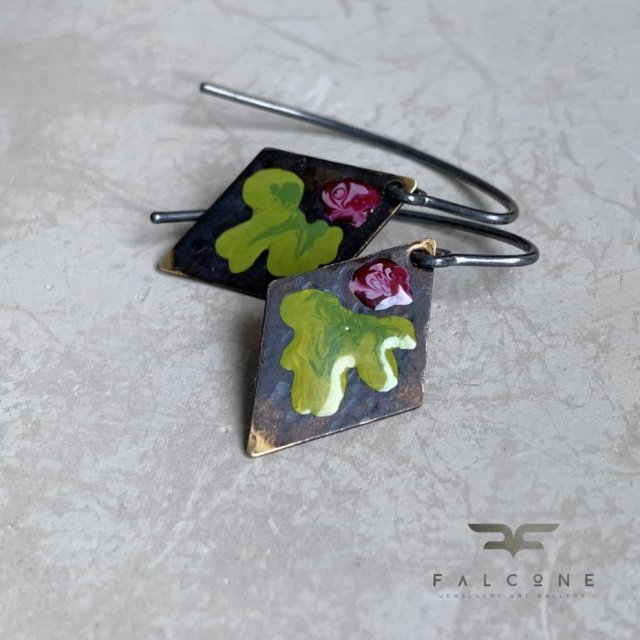 Kolczyki Little Flowers - Bordo & Green Lime
