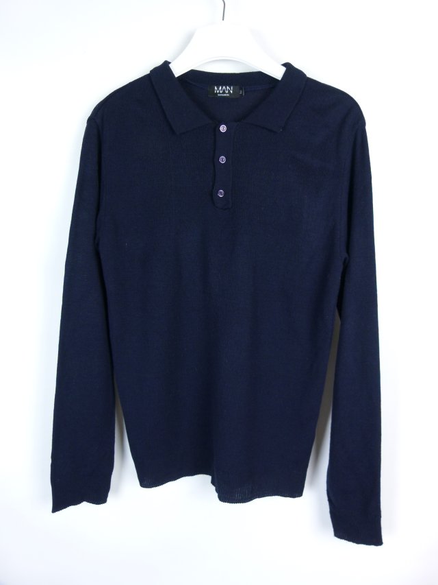 BoohooMan cienki granatowy sweterek polo / M
