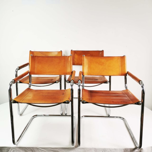 Zestaw 4 krzeseł Bauhaus S34, proj. Mart Stam, Bulthaup, Niemcy, lata 80.