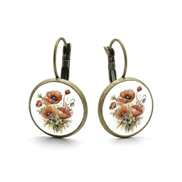 Kolczyki na biglu angielskim Bukiet Maków modny dodatek prezent dla niej z kwiatami