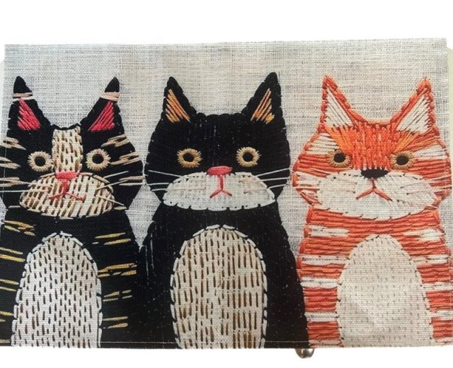 Podkładka dekoracyjna koty 45x30 cm imitacja lnu i haftu ???? Serweta bieżnik styl Vintage