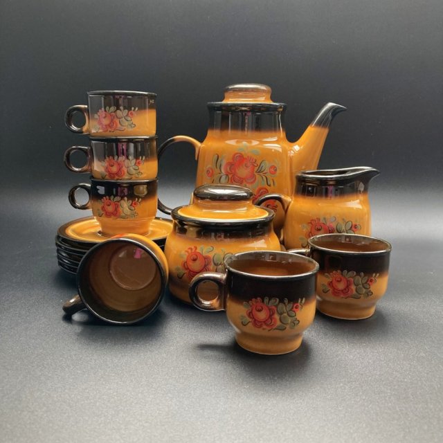 Zestaw do kawy porcelitowy zdobiony Pruszków lata 60. vintage