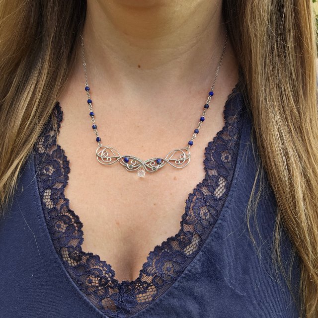 Naszyjnik kryształ górski lapis lazuli wire wrapping