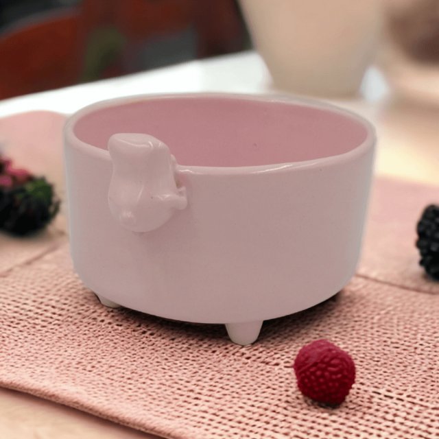 Rózowa miseczka śniadaniowa z misiem - Polskie rękodzieło na prezent - Lamabo Ceramics