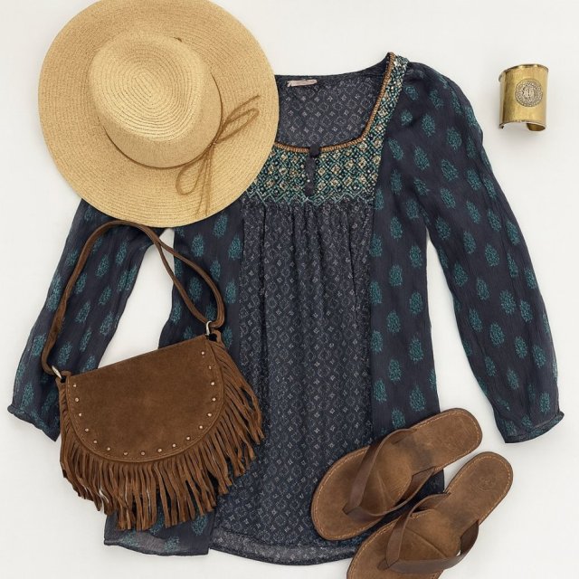 Asymetryczna bluzka Monsoon Hippie wzory cekiny Haftowana lato festiwal