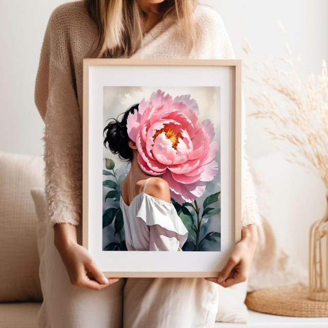 Plakat Dziewczyna z kwiatami- format 30x40 cm różowy