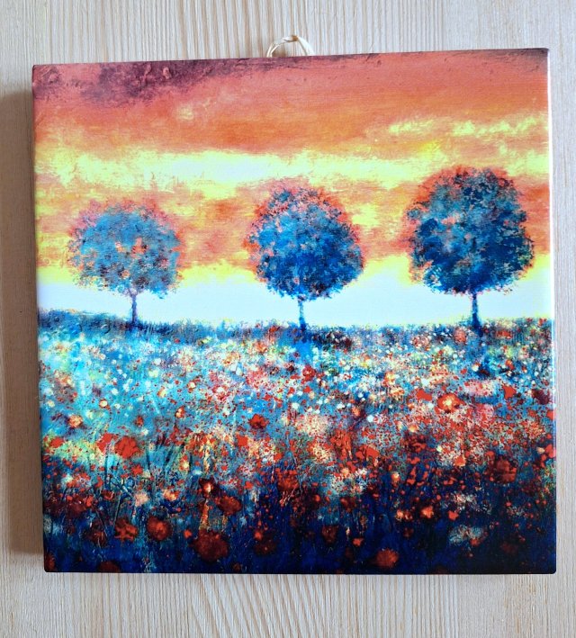 Artystyczne płytki ceramiczne "Kwieciste pole, wieczorne światło", 15 x15 cm