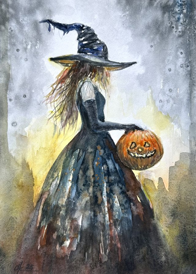 Magia jesiennej nocy Original Akwarela A4