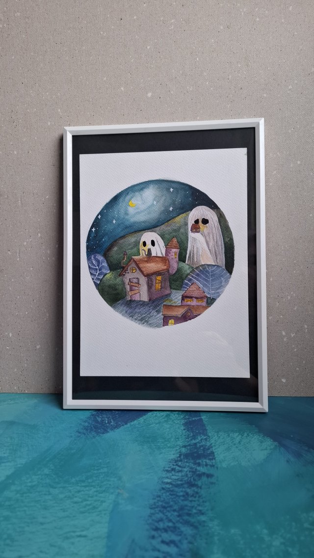 Halloween akwarela grafika z ramką