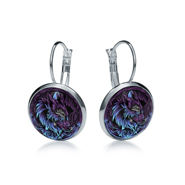 Kolczyki Wilk Fioletowo-Niebieskie Mistyczne Handmade Prezent