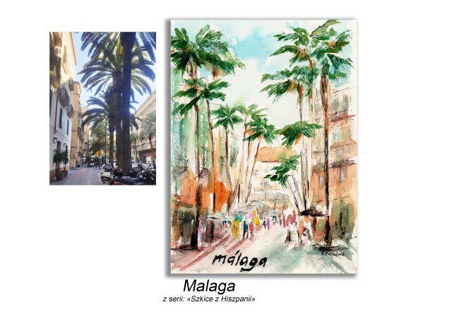 Obraz ręcznie malowany Hiszpania Malaga +rama