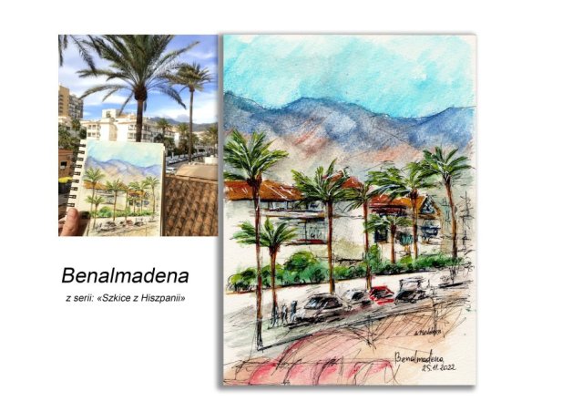 Obraz ręcznie malowany Hiszpania Benalmadena +rama