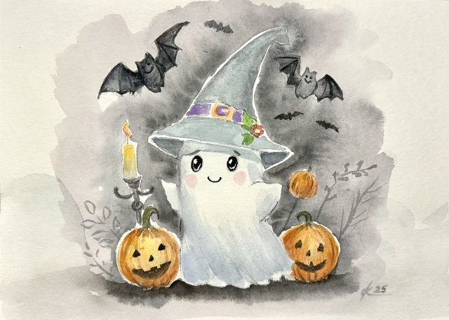 Duch Halloween Original Akwarela A4