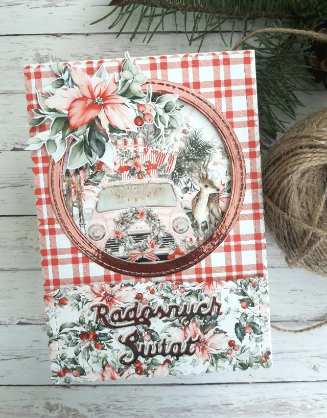 Kartka świąteczna w różu i czerwieni